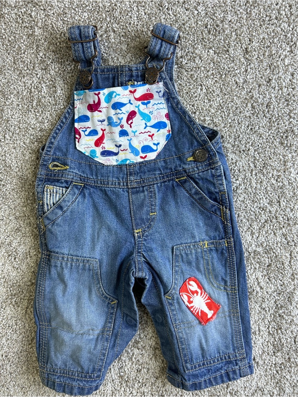 3 Month Baby Whale Patch Denim Overalls One-Piece - OshKosh